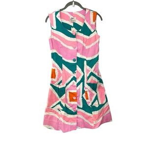 Vintage MALIA HONOLULU Bold Geo 70s Hawaiian Mini Dress Button Front Cotton sz 8